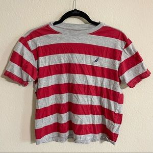 Náutica boys kids t shirt gray and red stripes size L 14/18